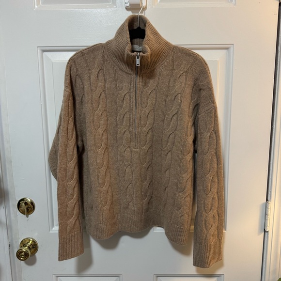 NWOT Everlane THE CABLE HALF-ZIP Wool in Oat Brown Size Medium $168 - Picture 3 of 11